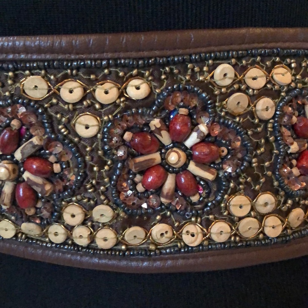 IBISCO Boho Wide Leather & Fabric Beaded Belt - Picture 6 of 6